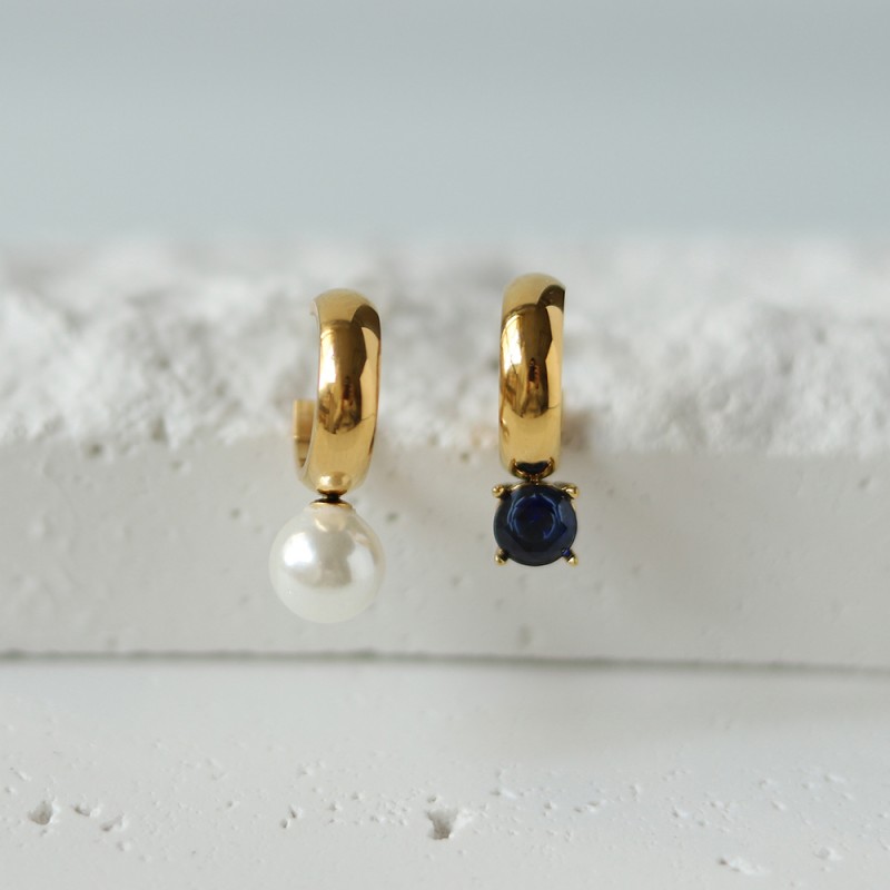 Klein Blue Diamond Asymmetric Pearl Stud Earrings 