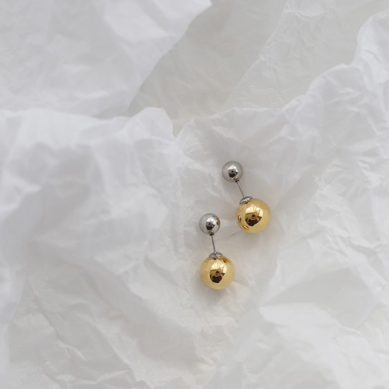 Stainless Steel Ball Back Earplug Size Ball Gold and Silver Contrast Color 