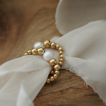 Freshwater Pearl Elastic Pearl Golden Pearl Women's Fashion Student Ring 