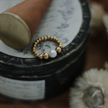 Freshwater Pearl Elastic Pearl Golden Pearl Women's Fashion Student Ring