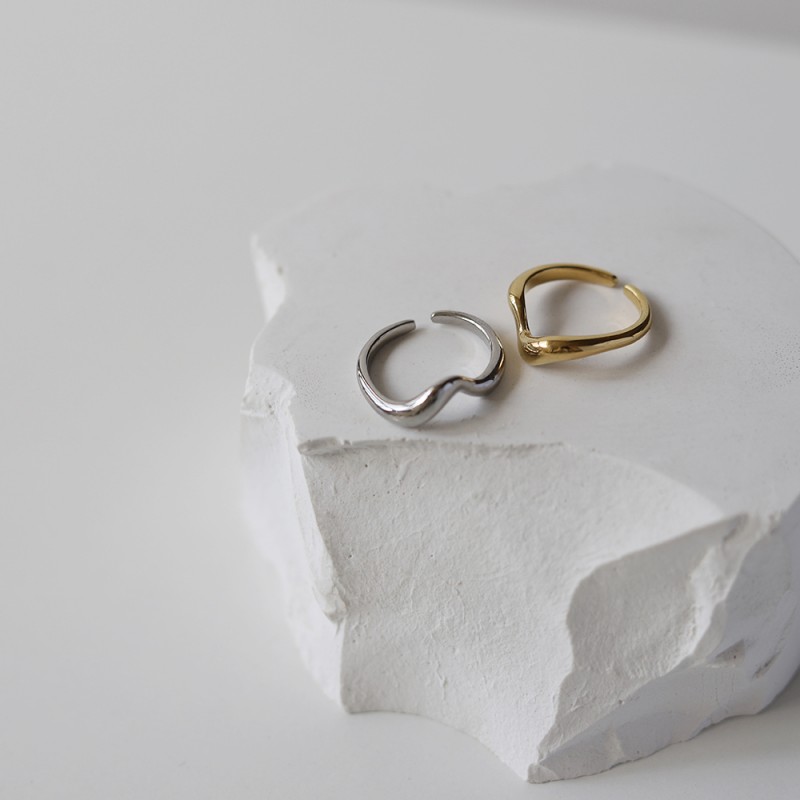 Two Gold and Silver Sets Combination Wave Curved Ring 