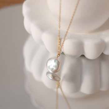 Summer Freshwater Pearl Flat Round Button Pearl Necklace  