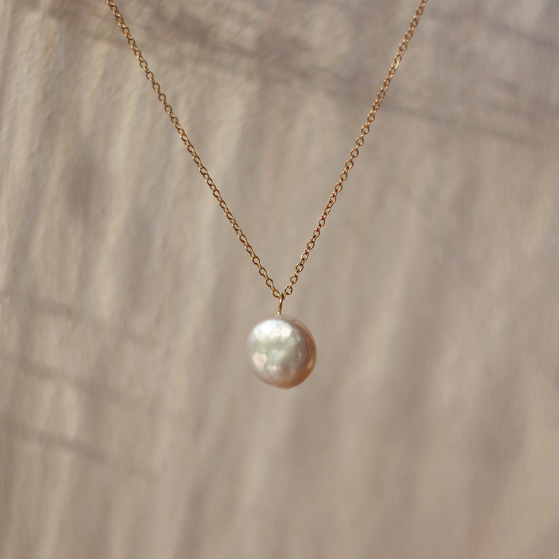 Summer Freshwater Pearl Flat Round Button Pearl Necklace  