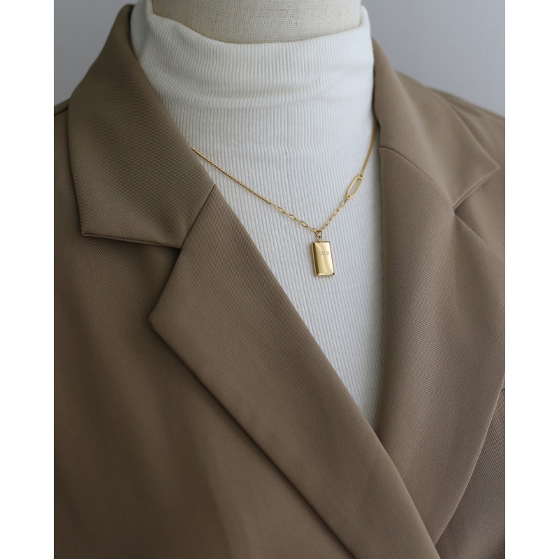 Gold Brick Small Gold Bar Diamond Necklace 