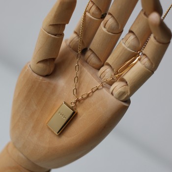 Gold Brick Small Gold Bar Diamond Necklace