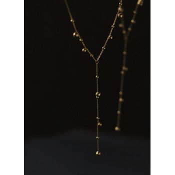 Elongated Neck Design Y-shaped Tassel Long Chain Gold Bead Gold Ball Necklace