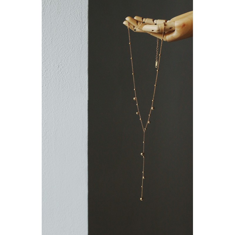 Elongated Neck Design Y-shaped Tassel Long Chain Gold Bead Gold Ball Necklace 