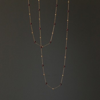 Sweater Chain Handmade Gold Bead Chain Natural Garnet Wine Red Short Necklace 