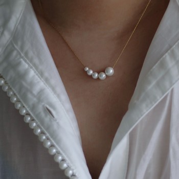 Gradient Bubble Five Pearl Necklace Short Chain