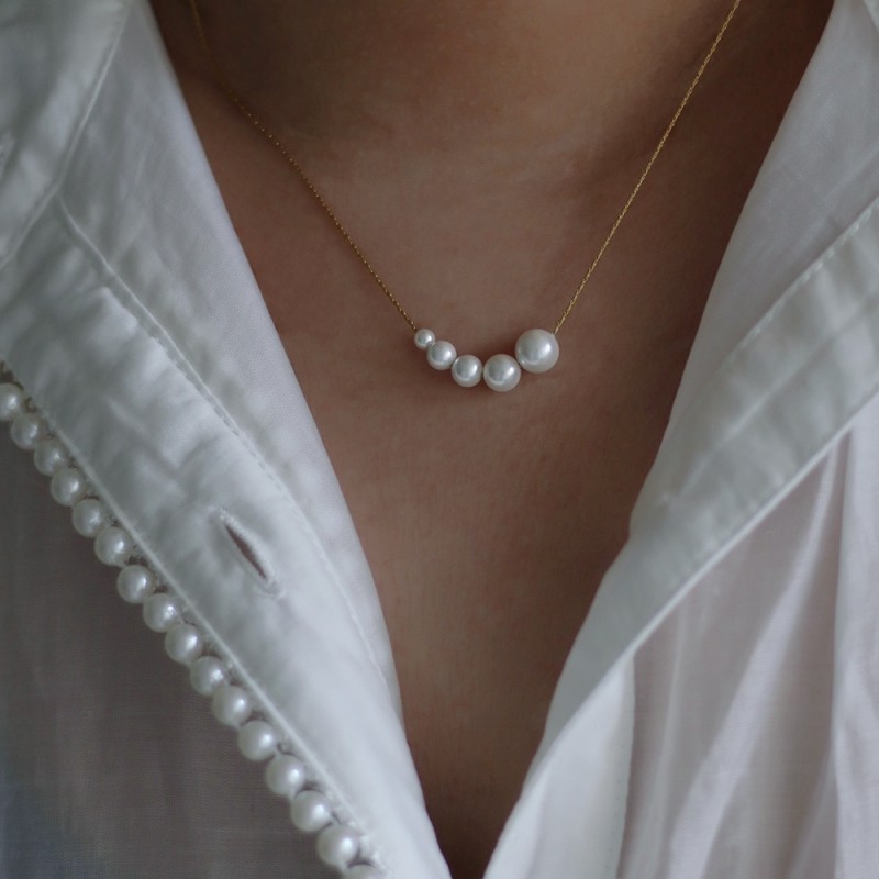 Gradient Bubble Five Pearl Necklace Short Chain 