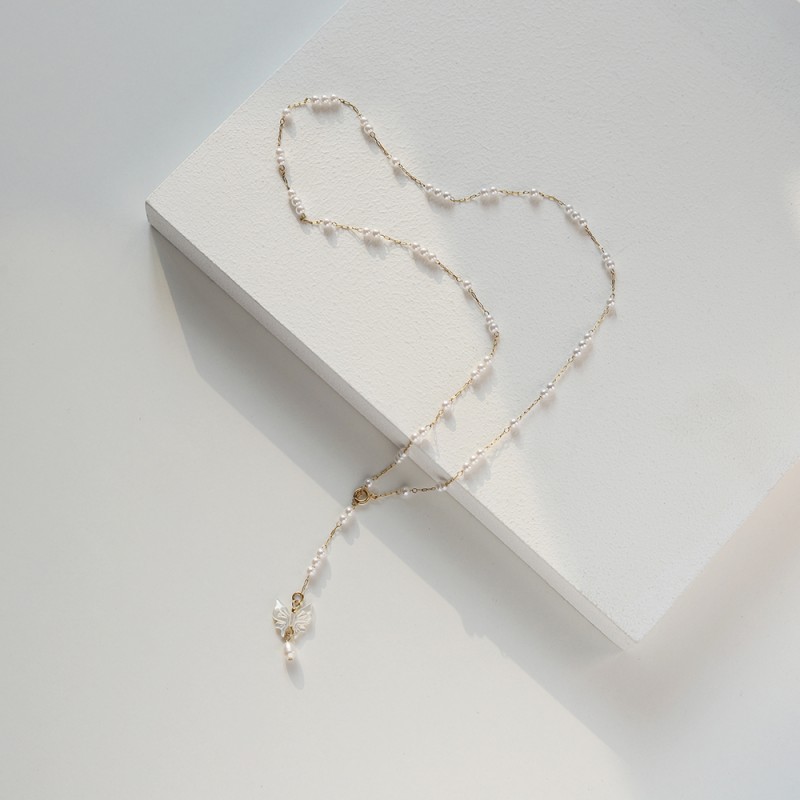 Shell Bow Pearl Fringed Y-Shape Variety Necklace 