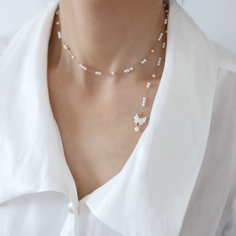 Shell Bow Pearl Fringed Y-Shape Variety Necklace 