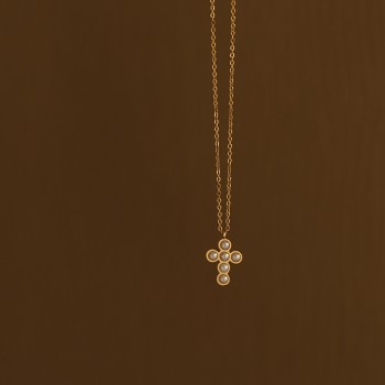 Vintage Pearl Cross Necklace 