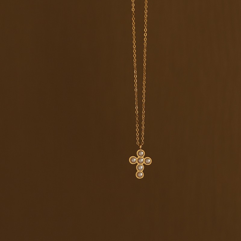 Vintage Pearl Cross Necklace 