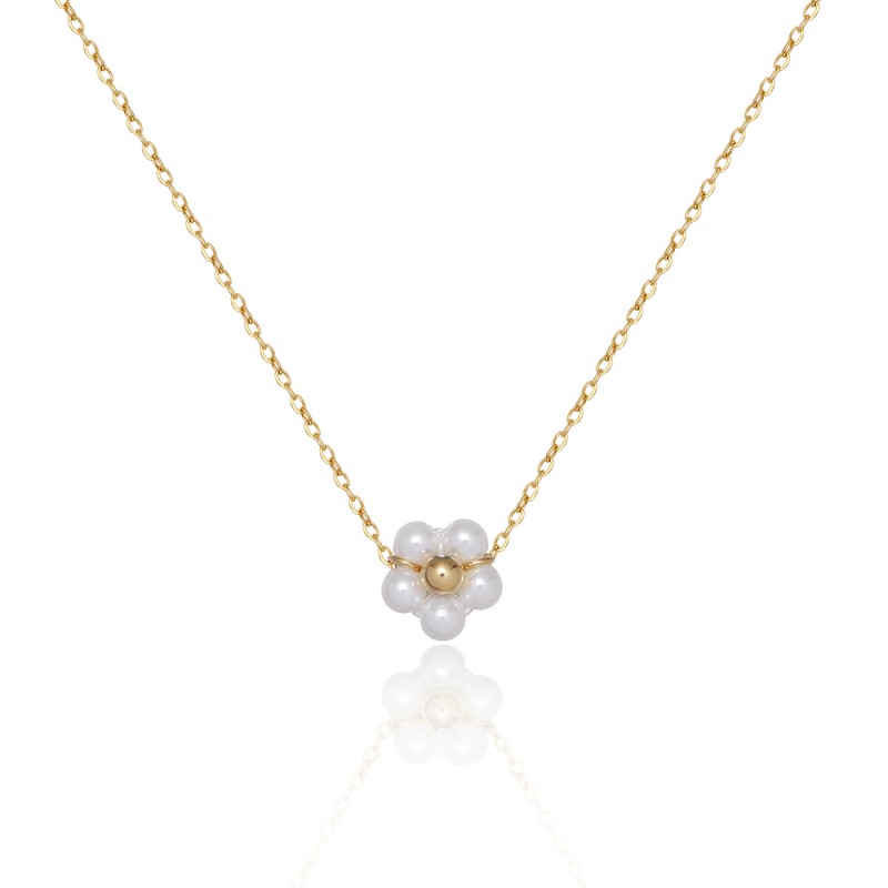 Handmade Flower Daisy Girl Student Glass Pearl Necklace 