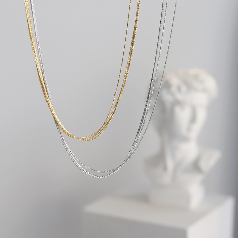 Silk Slip Gold Thread Necklace Multi-Layer Clavicle Chain 