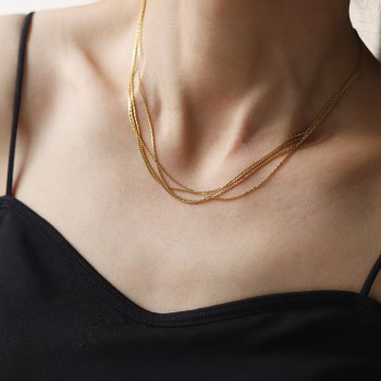 Silk Slip Gold Thread Necklace Multi-Layer Clavicle Chain