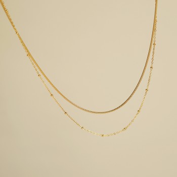 Round Bead Snake Bone Double Layer Necklace Collar Chain 
