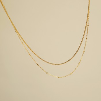 Round Bead Snake Bone Double Layer Necklace Collar Chain