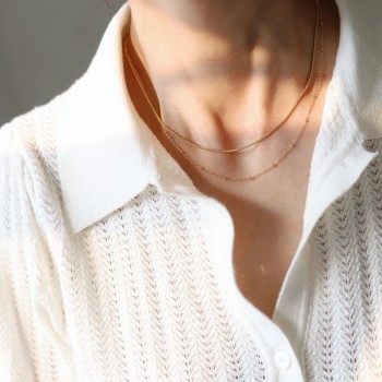 Round Bead Snake Bone Double Layer Necklace Collar Chain