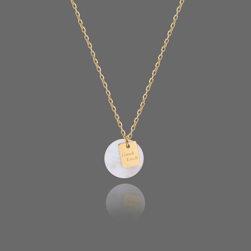 Round Natural White Shell Luck Square Letter Necklace 