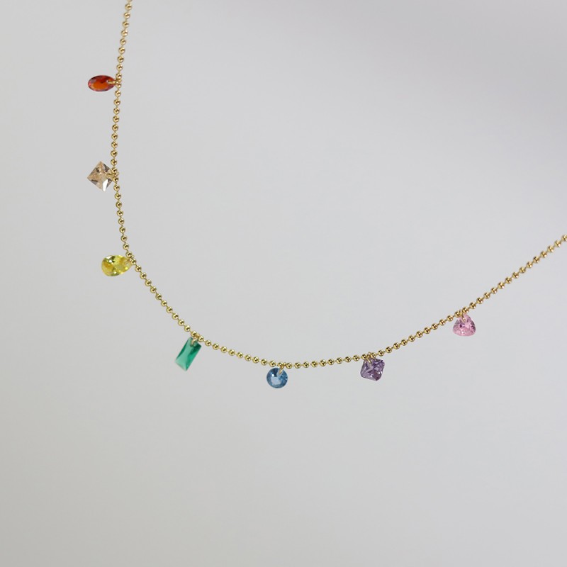 Colorful Girl Heart Blue Diamond Rainbow Water Drop Zircon Seven Color Necklace 