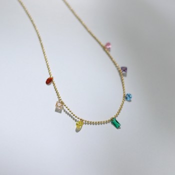 Colorful Girl Heart Blue Diamond Rainbow Water Drop Zircon Seven Color Necklace