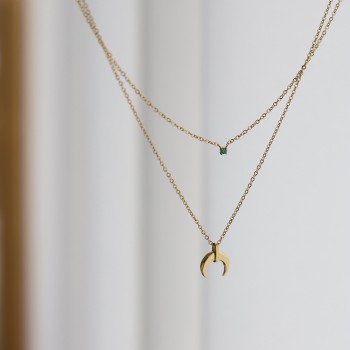 Green Diamond Horn Crescent Moon Double Layered Moon Chain 