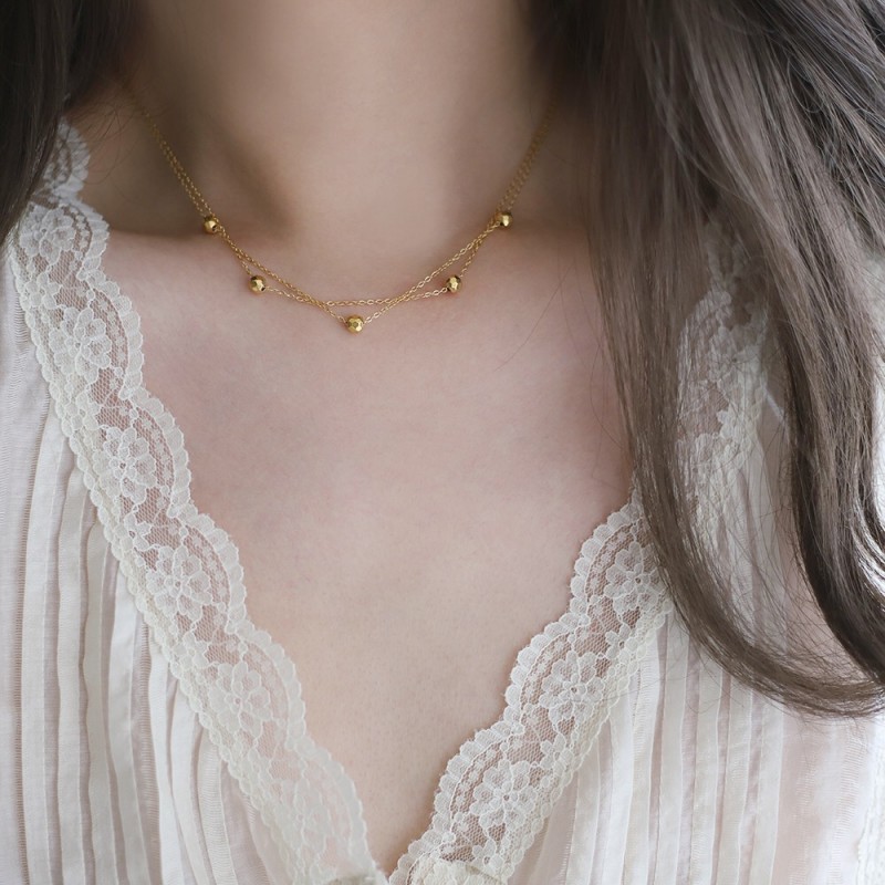 Versatile Double layered Premium Gold Bead Collar Chain 