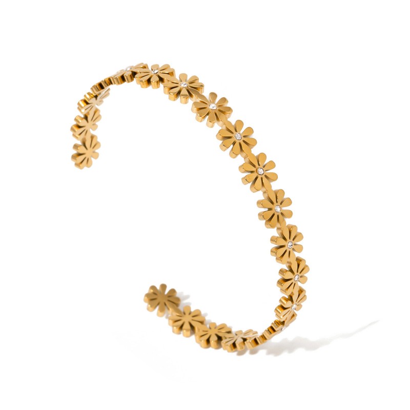 Stainless Steel Daisy Pearl Open Bracelet 