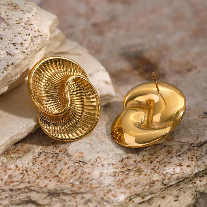 Stainless steel water drop texture spiral earrings 