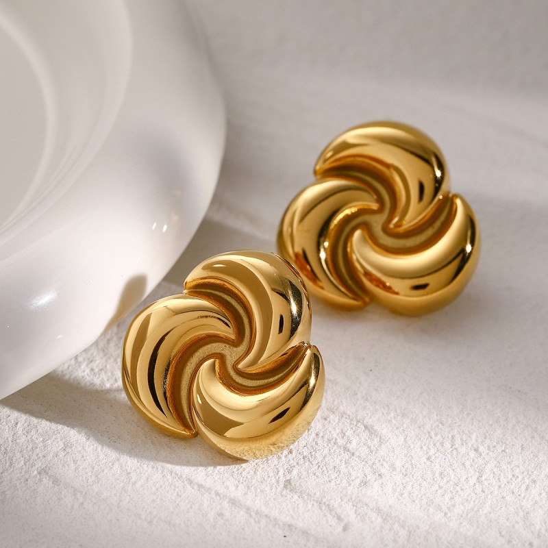 Stainless Steel Twisted Half Moon Earrings 