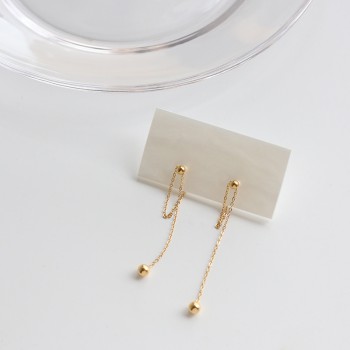 Generous OL Bead Adjustment Chain Tassel Small Golden Ball Gold Bead Earrings  