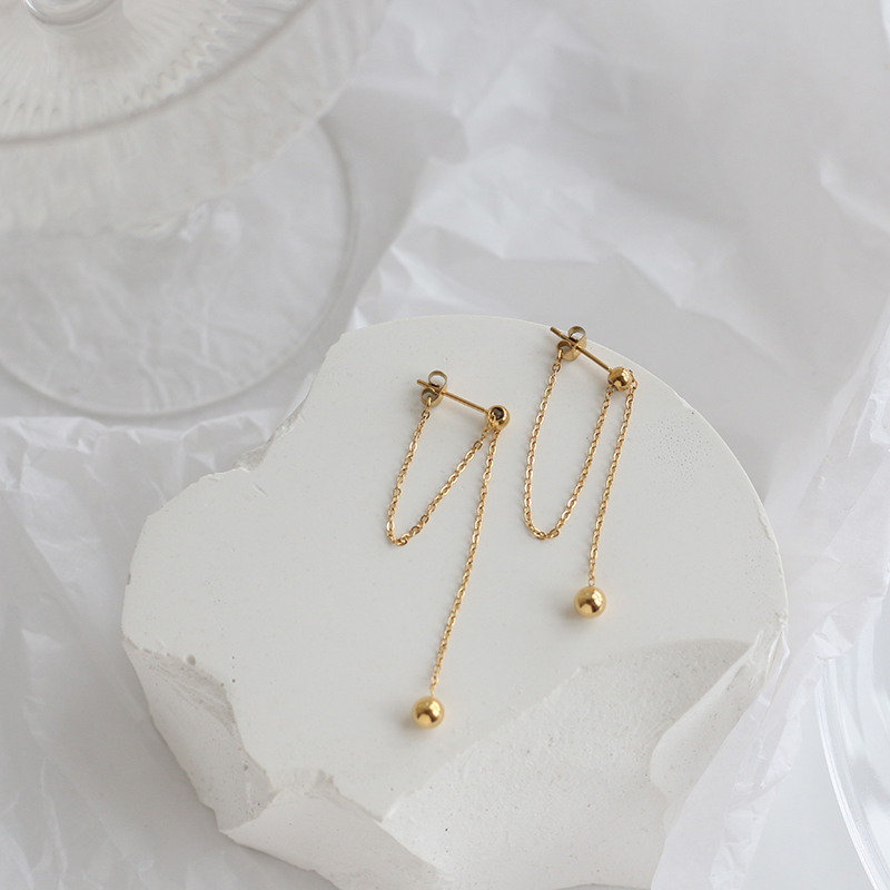 Generous OL Bead Adjustment Chain Tassel Small Golden Ball Gold Bead Earrings  