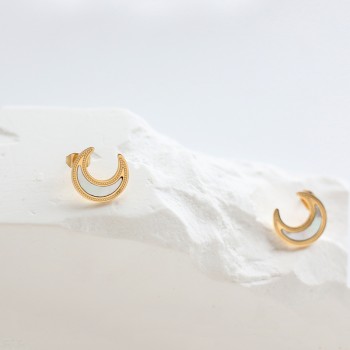 White Shell Moon and Crescent Goddess Stud Earrings 