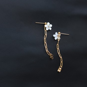 Fritillaria White Shell Flower Peach Blossom Back Hanging Chain Earrings 
