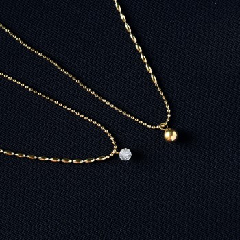 Fashionable Small Gold Bead Metal Ball Flash Diamond Claw Diamond Necklace Clavicle Chain  