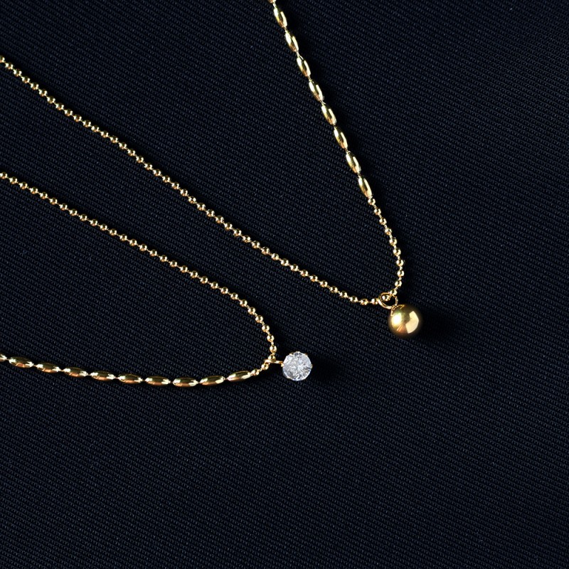 Fashionable Small Gold Bead Metal Ball Flash Diamond Claw Diamond Necklace Clavicle Chain  