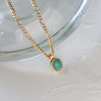 Mint Green Holiday Wind Roman Tianhe Stone Oval Natural Stone Necklace Clavicle Chain 