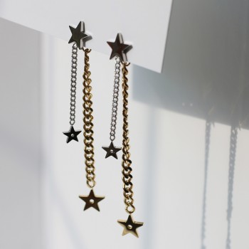 Fringed Back Hanging Stars And Meteor Shower Gold And Silver Contrast Long Autumn New Earrings  