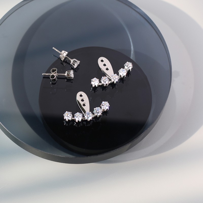 Gypsophila Silver Diamond Claw Zircon Korean Style Back Hanging Earrings  